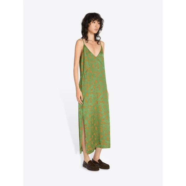 Dries Van Noten Jacquard slip dress in Light Green | Midi Dresses | Coveti