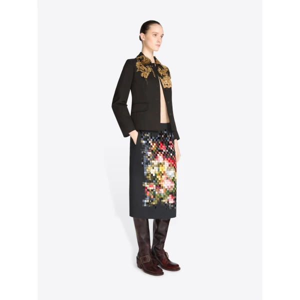 Dries Van Noten Pixel embroidered pencil skirt in Black | Pencil Skirts | Coveti