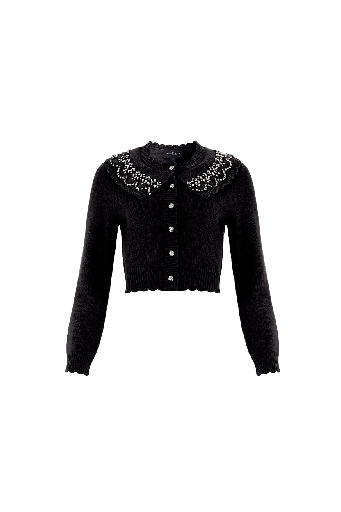 Embellished Cape Collar Cardigan in Black