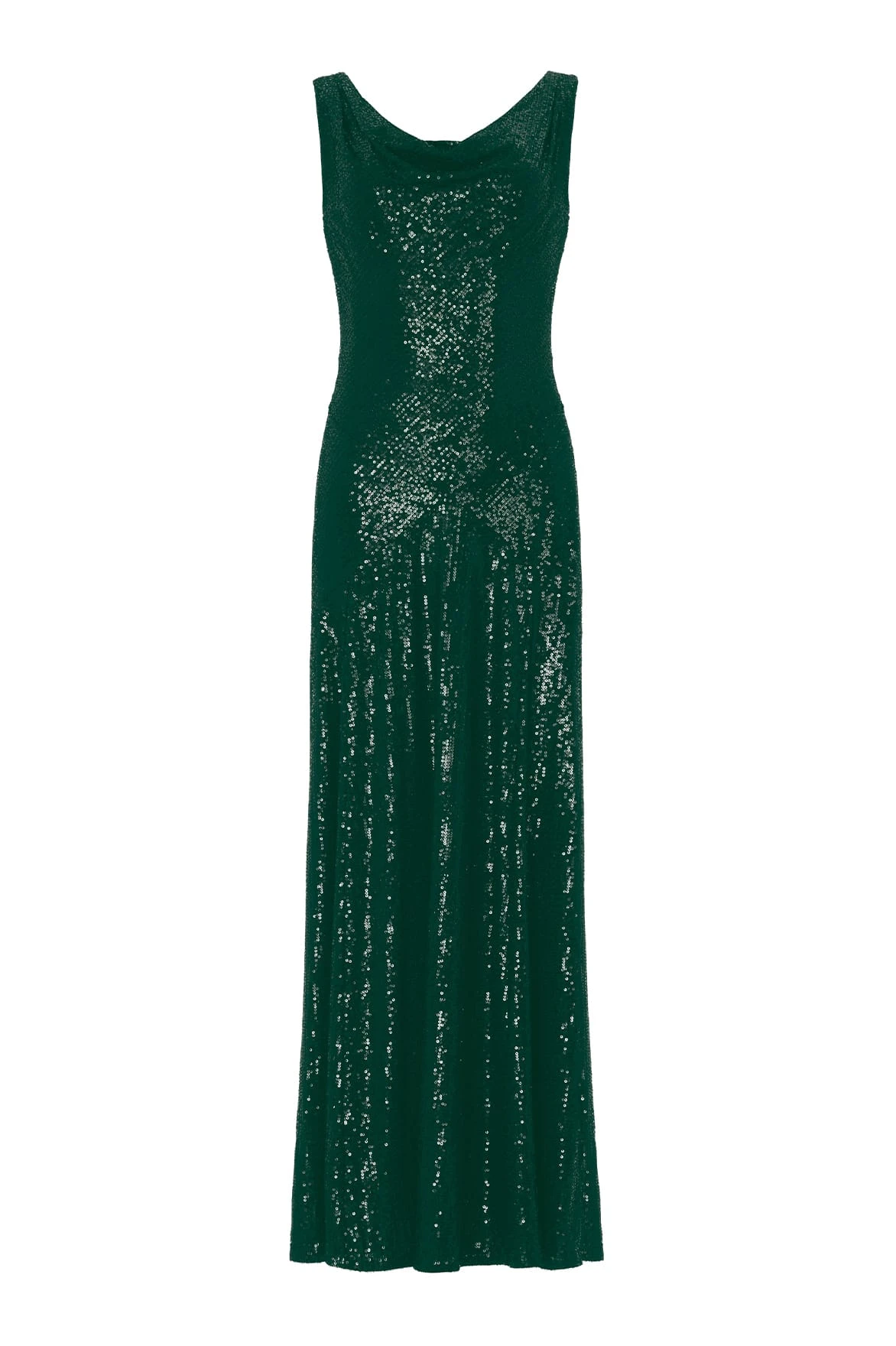 Evangeline Sequin Cowl Neck Gown in Black
