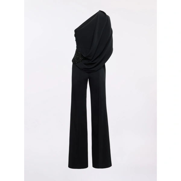 Elie Saab Asymmetric Embellished Cady Jumpsuit in Black | Jumpsuit | Coveti