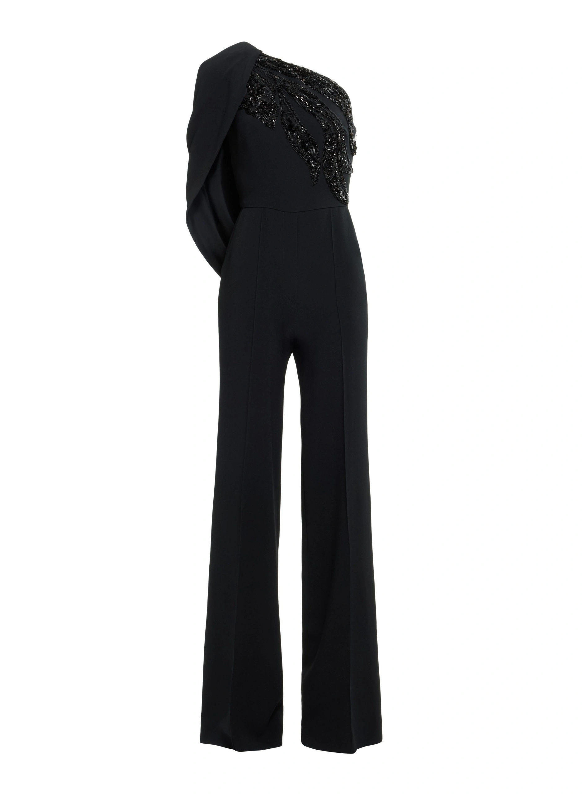 Elie Saab Asymmetric Embellished Cady Jumpsuit Elie Saab Asymmetric Embellished Cady Jumpsuit in Black | Jumpsuit | Coveti
