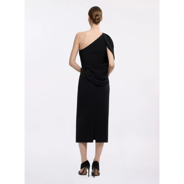Elie Saab Asymmetric Embellished Cady Midi Dress in Black | Midi Dresses | Coveti