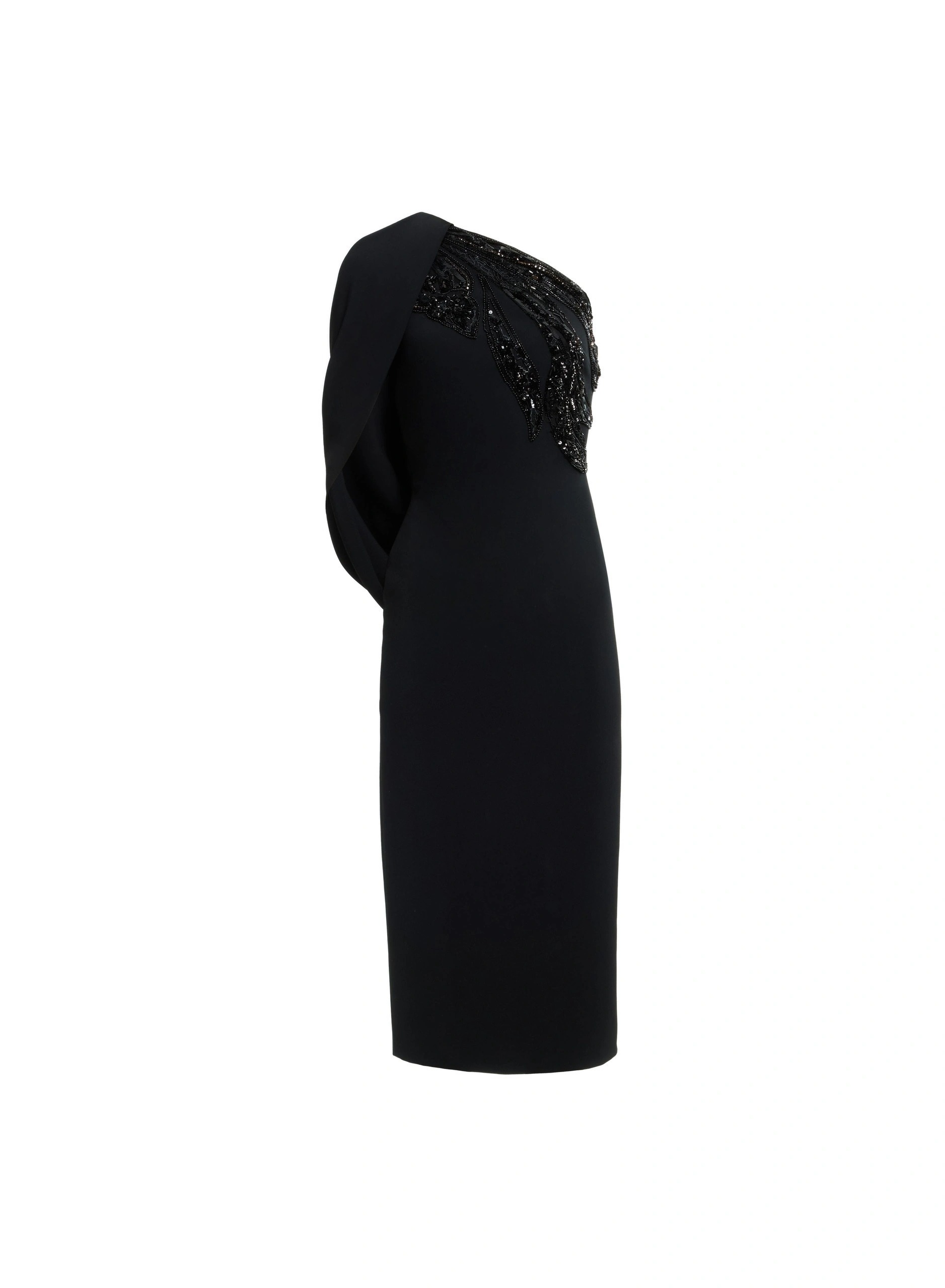 Elie Saab Asymmetric Embellished Cady Midi Dress Elie Saab Asymmetric Embellished Cady Midi Dress in Black | Midi Dresses | Coveti