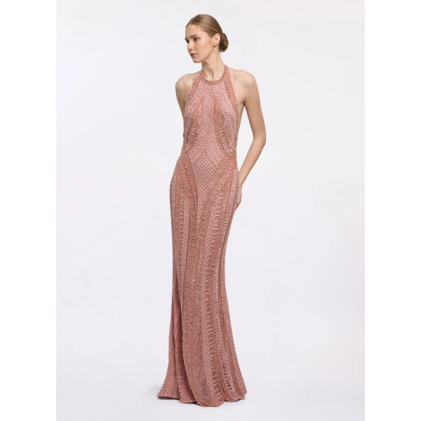 Elie Saab Bead Embroidered Long Dress in Beige | Maxi Dresses | Coveti