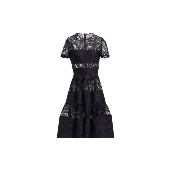 Elie Saab Brocade & Lace Midi Dress