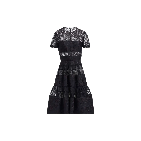 Elie Saab Brocade & Lace Midi Dress
