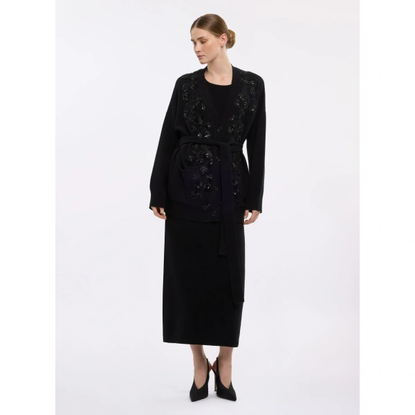 Elie Saab Embellished Knit Cardigan in Black | Cardigan | Coveti