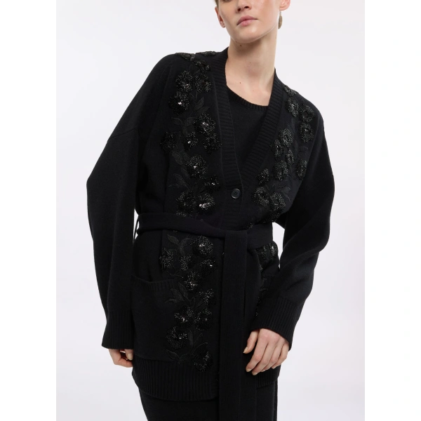 Elie Saab Embellished Knit Cardigan in Black | Cardigan | Coveti