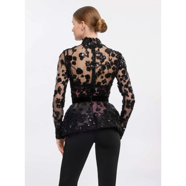 Elie Saab Embroidered Tulle Corset in Black | Tops | Coveti