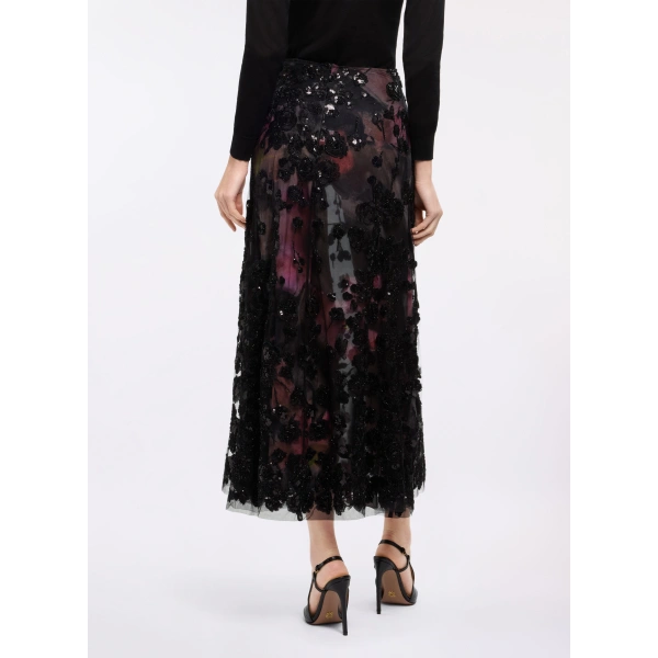 Elie Saab Embroidered Tulle Midi Skirt in Black | Skirts | Coveti