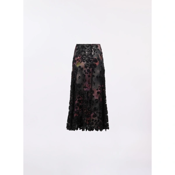 Elie Saab Embroidered Tulle Midi Skirt in Black | Skirts | Coveti