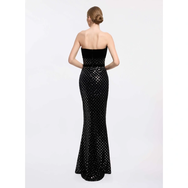 Elie Saab Embroidered Velvet Dress in Black | Maxi Dresses | Coveti
