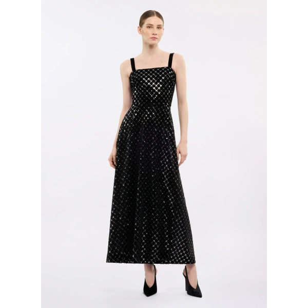 Elie Saab Embroidered Velvet Midi Dress in Black | Midi Dresses | Coveti