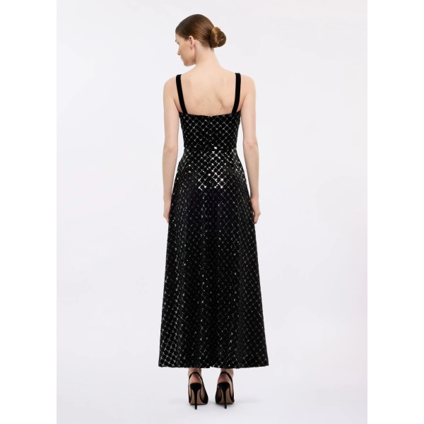 Elie Saab Embroidered Velvet Midi Dress in Black | Midi Dresses | Coveti