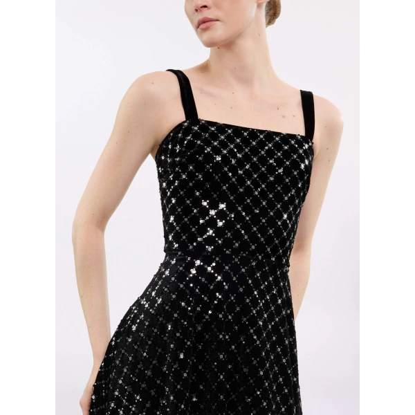 Elie Saab Embroidered Velvet Midi Dress in Black | Midi Dresses | Coveti