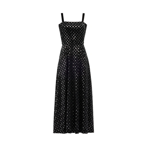 Embroidered Velvet Midi Dress