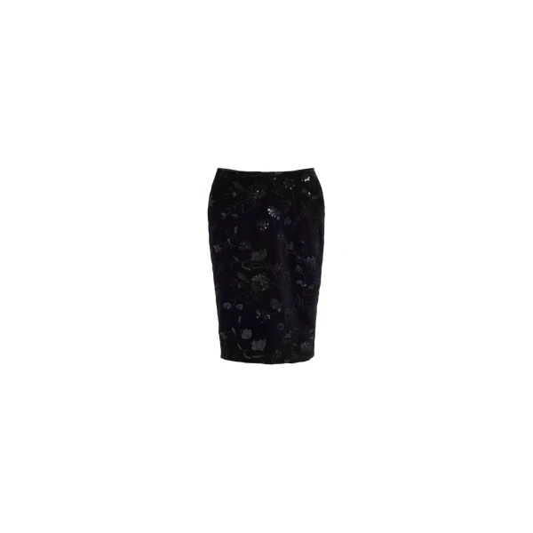 Embroidered Velvet Pencil Skirt