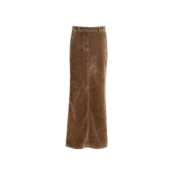 Flocked Denim Long Skirt