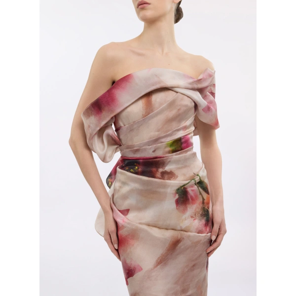 Elie Saab Floral Organza Midi Dress in Multicolour | Midi Dresses | Coveti