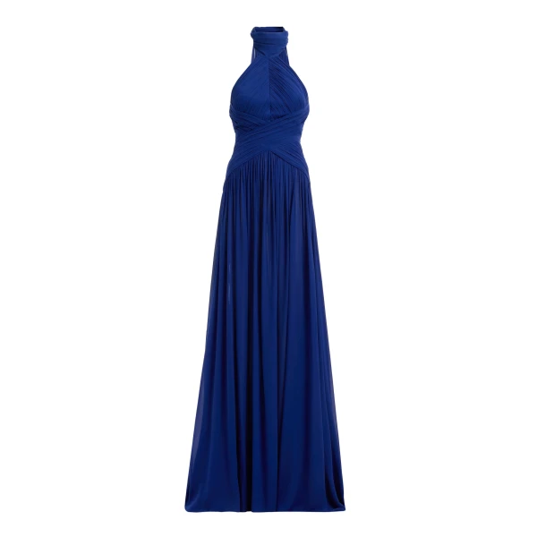 Halter Neck Draped Silk Dress