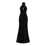Elie Saab Halter-Neck Embroidered Velvet Dress