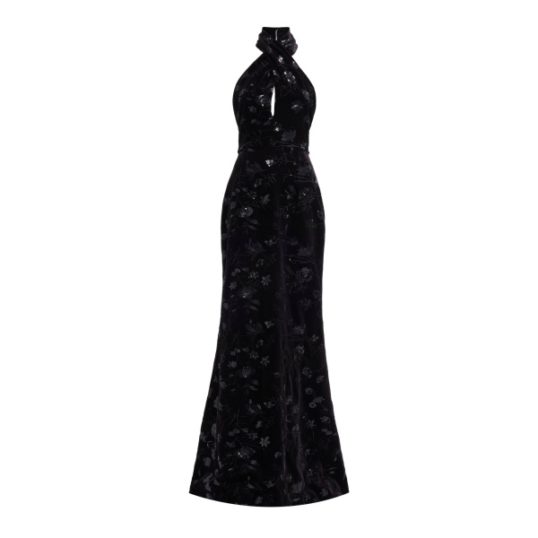 Elie Saab Halter-Neck Embroidered Velvet Dress