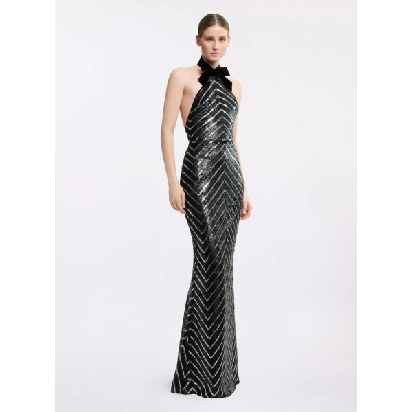 Elie Saab Halter Neck Sequin Dress in Black | Maxi Dresses | Coveti