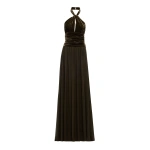Elie Saab Halter Neck Velvet & Chiffon Dress in Beige | Maxi Dresses | Coveti
