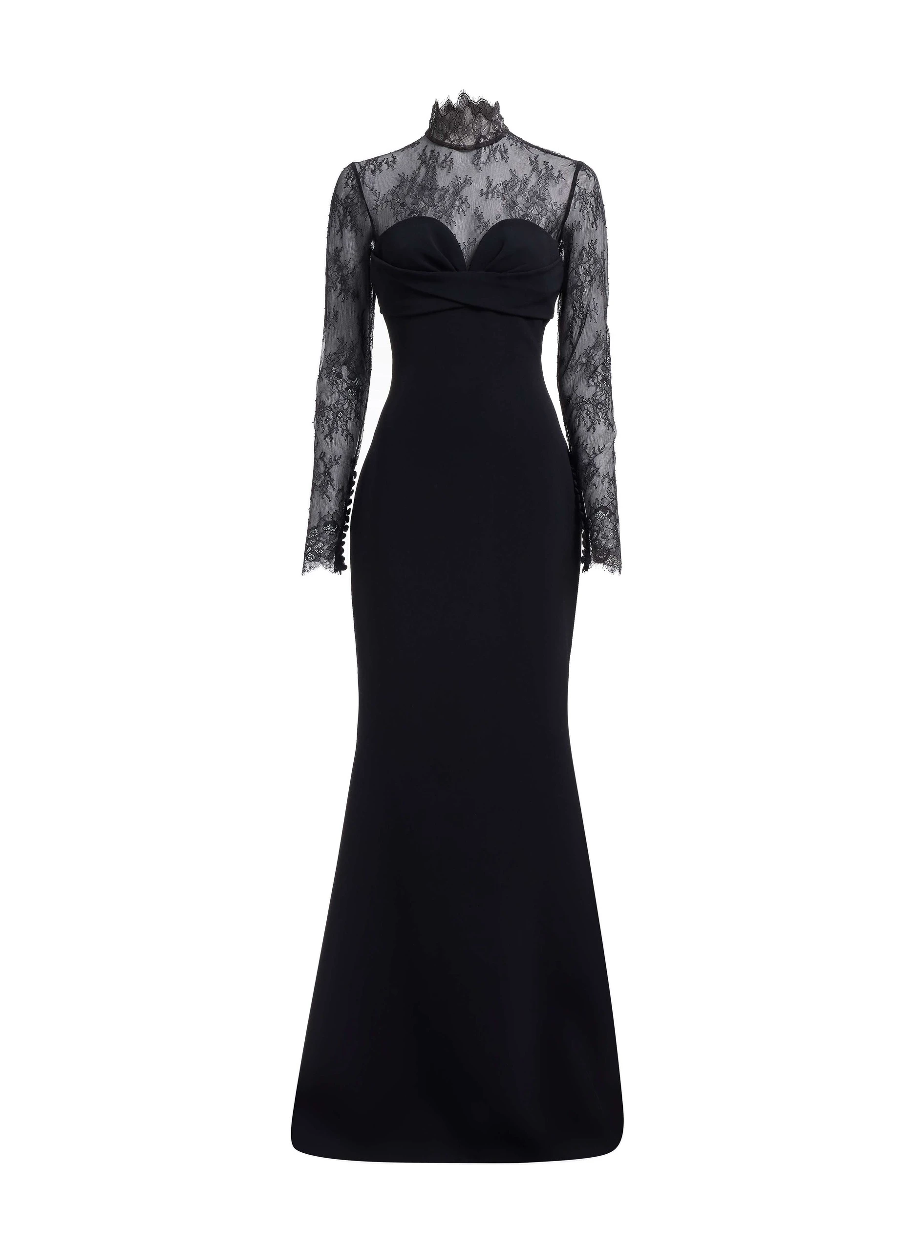 Elie Saab High Neck Cady with Lace Dress Elie Saab High Neck Cady with Lace Dress