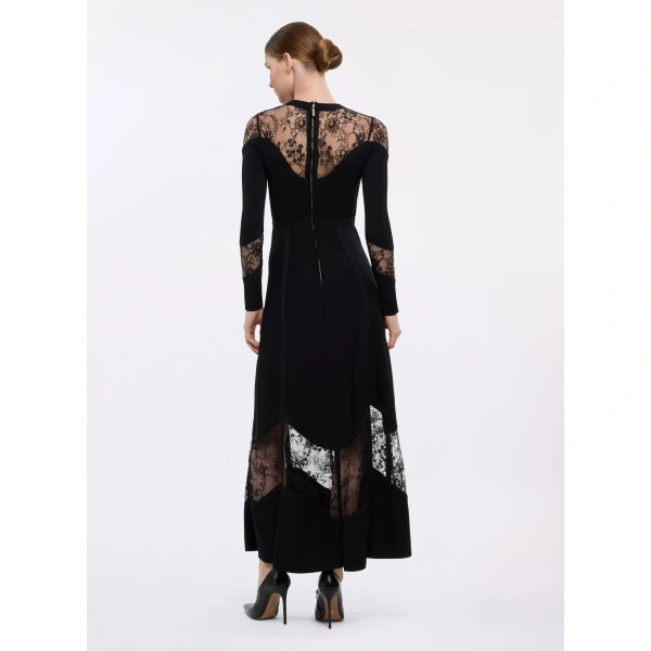 Elie Saab Knit & Lace Midi Dress in Black | Midi Dresses | Coveti