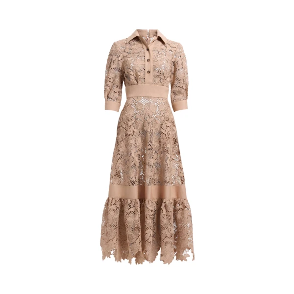 Macramé & Drill Midi Dress