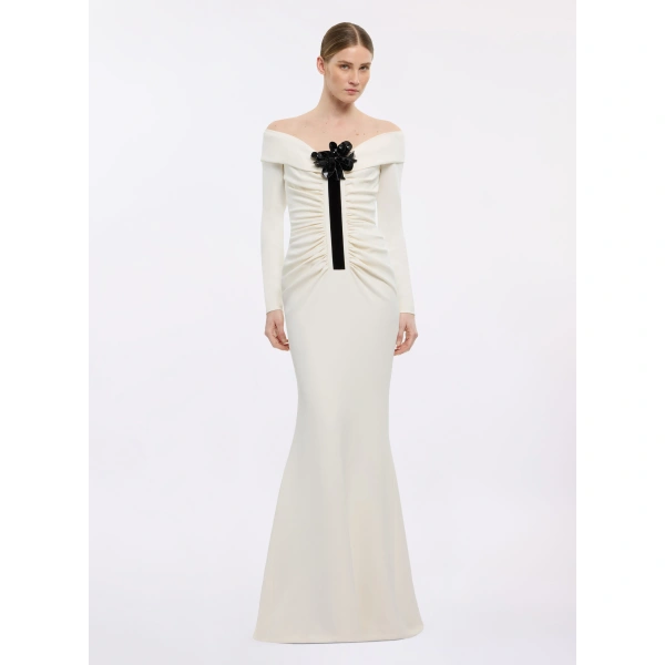 Elie Saab Off-the-Shoulder Cady Long Dress in White | Maxi Dresses | Coveti