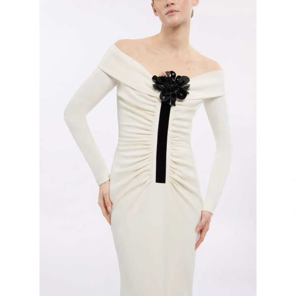 Elie Saab Off-the-Shoulder Cady Long Dress in White | Maxi Dresses | Coveti