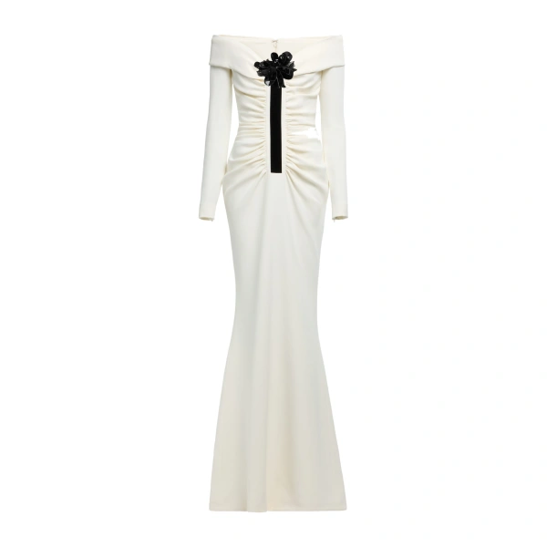 Elie Saab Off-the-Shoulder Cady Long Dress in White | Maxi Dresses | Coveti