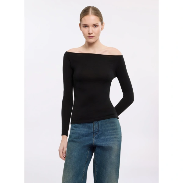 Elie Saab Off-the-Shoulder Knit Top in Black | Tops | Coveti