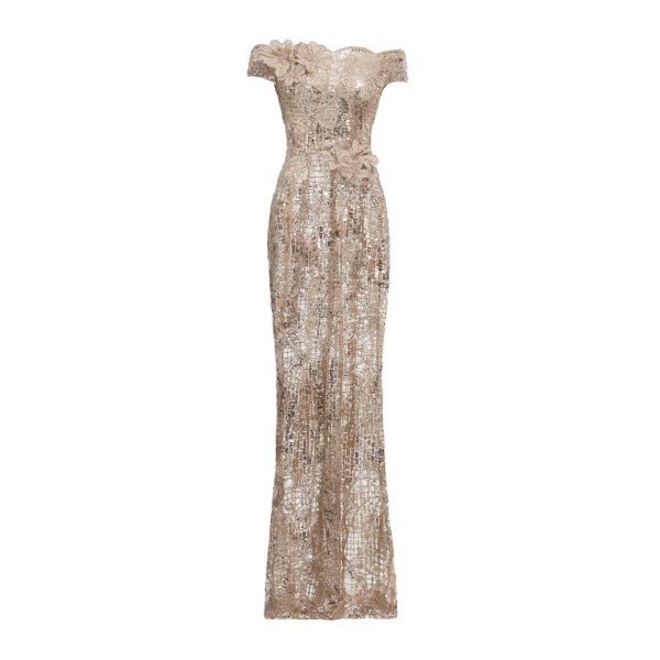 Elie Saab Off-the-Shoulder Sequin Embroidered Dress