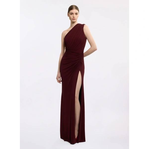 Elie Saab One-Shoulder Jersey Long Dress in Red | Maxi Dresses | Coveti