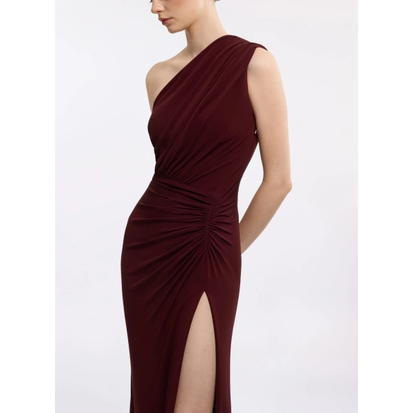 Elie Saab One-Shoulder Jersey Long Dress in Red | Maxi Dresses | Coveti