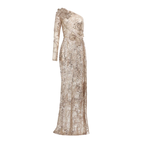 One-Shoulder Sequin Embroidered Dress