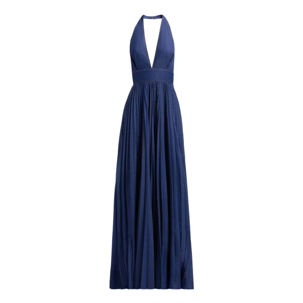 Pleated Denim Long Dress