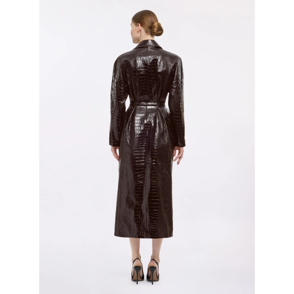 Elie Saab Printed Croco Leather Coat in Beige | Leather Coats | Coveti