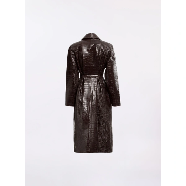 Elie Saab Printed Croco Leather Coat in Beige | Leather Coats | Coveti