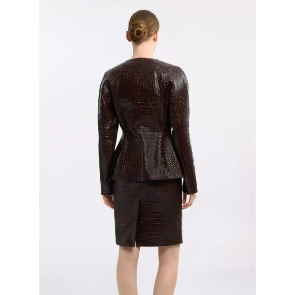 Elie Saab Printed Croco Leather Jacket in Beige | Jackets | Coveti