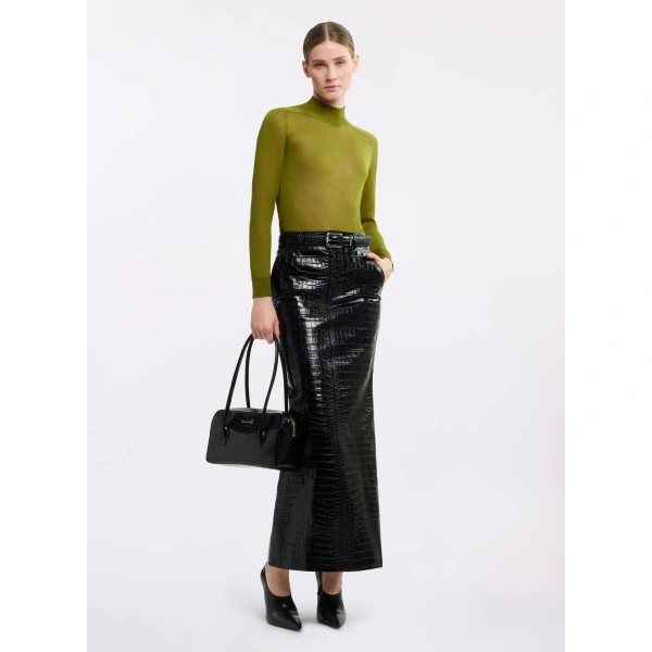 Elie Saab Printed Croco Leather Skirt in Black | Skirts | Coveti