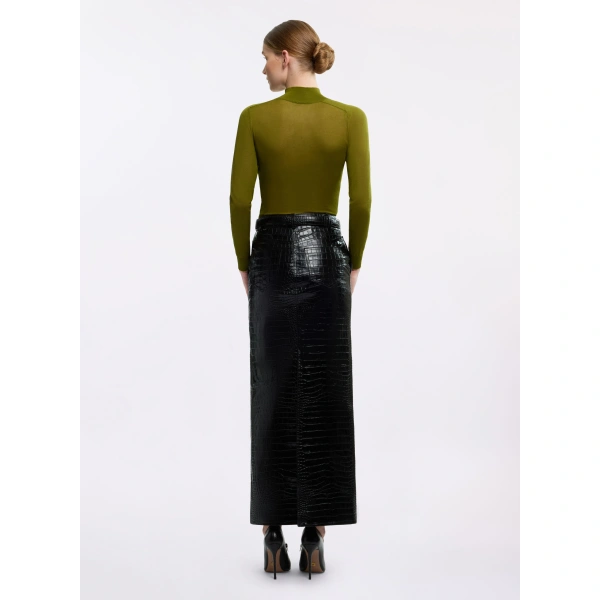Elie Saab Printed Croco Leather Skirt in Black | Skirts | Coveti