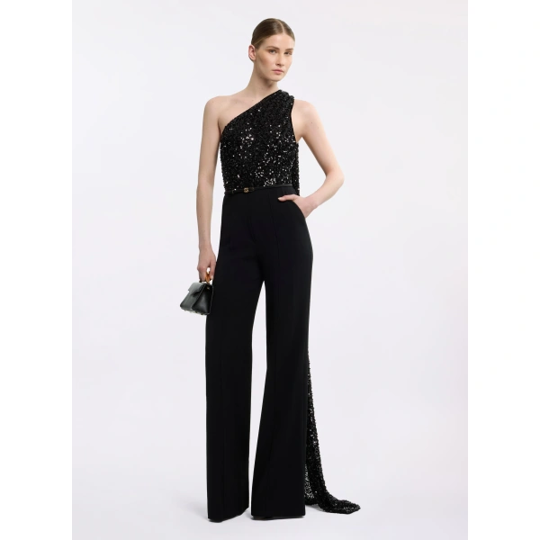 Elie Saab Sequin Embroidered Jumpsuit in Black | Jumpsuit | Coveti