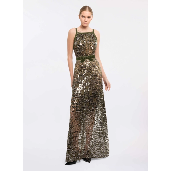 Elie Saab Sequin Embroidered Long Dress in Beige | Maxi Dresses | Coveti