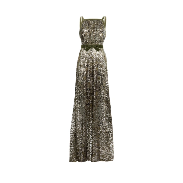 Elie Saab Sequin Embroidered Long Dress in Beige | Maxi Dresses | Coveti