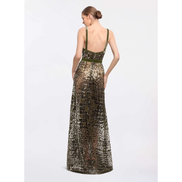 Elie Saab Sequin Embroidered Long Dress in Beige | Maxi Dresses | Coveti
